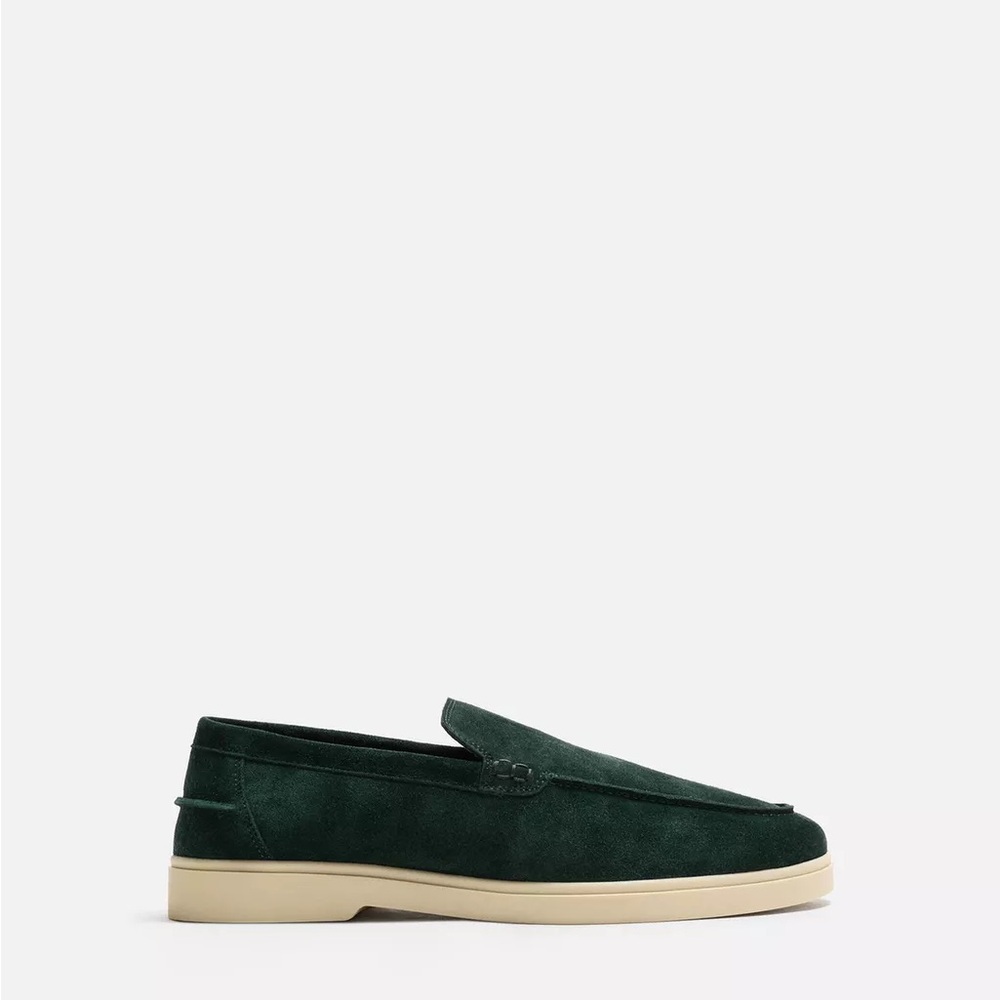 Zara Loafers Leather Made in Portugal Dark Green Men's Slip-on Size US 10 EU 43
